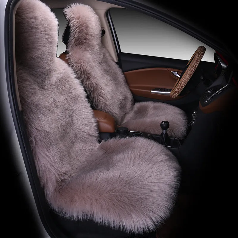 Three-piece plush car seat cushion set in gray for winter, universal fit for most vehicles