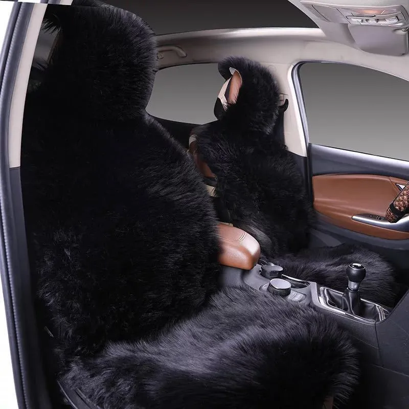 Three-piece plush car seat cushion set in gray for winter, universal fit for most vehicles