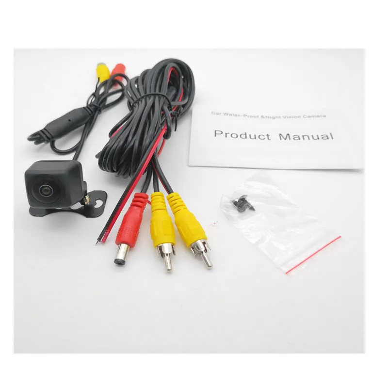Black car non-light night vision fisheye camera with 170-degree angle and video cable