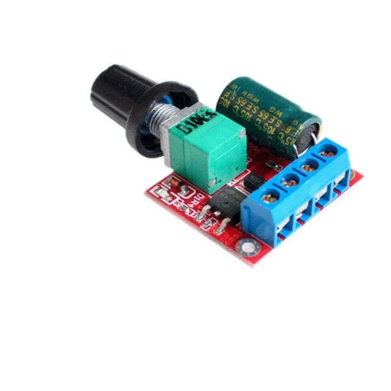 PWM DC motor speed controller with adjustment knob, compact 30mm x 26mm dimensions for 5V-35V operation