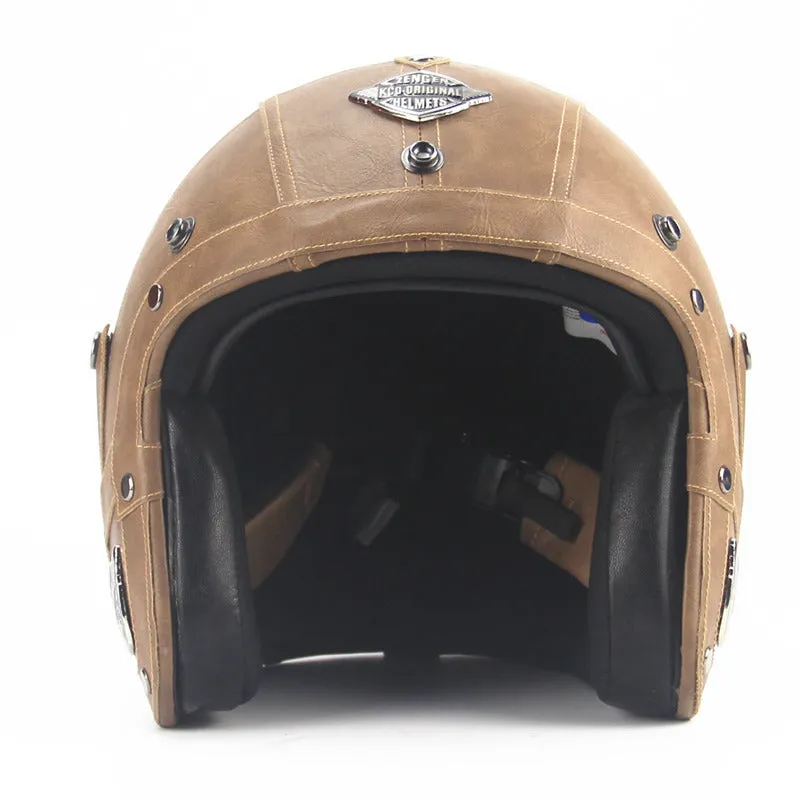 Retro 34 motorcycle helmet open face 3/4 shell in black with comfortable padding