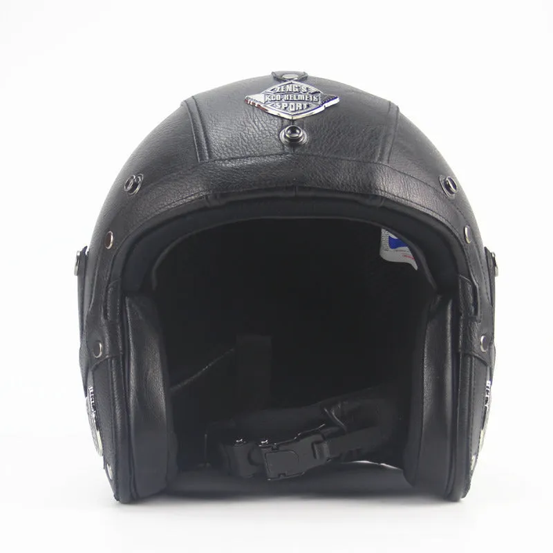 Retro 34 motorcycle helmet open face 3/4 shell in black with comfortable padding