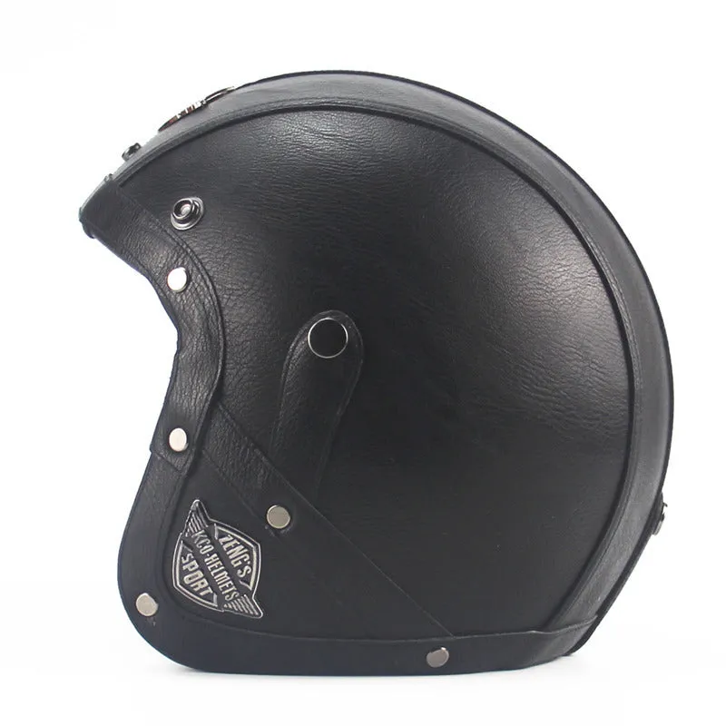 Retro 34 motorcycle helmet open face 3/4 shell in black with comfortable padding