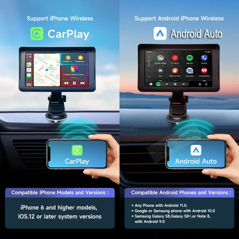 7 inch portable car smart screen with wireless CarPlay and Android Auto on retractable bracket