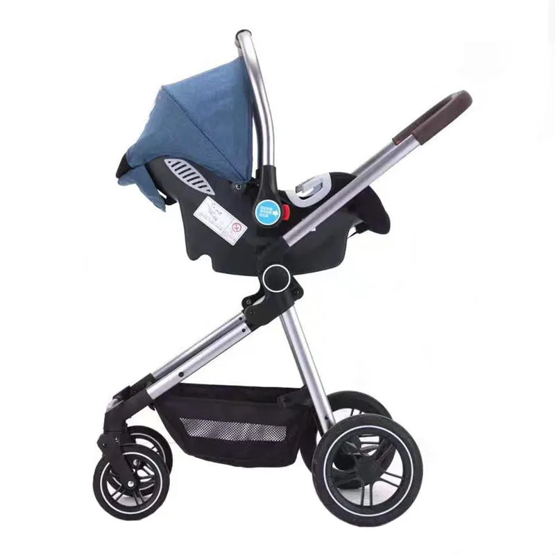Four-wheel aluminium alloy pushchair with lie-flat high-view seat in classic black colour option