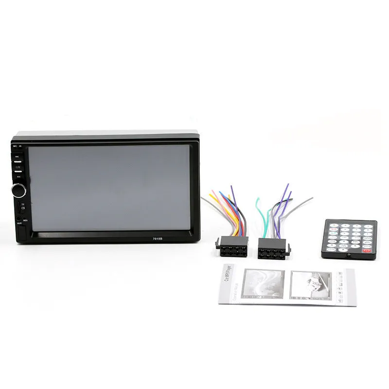 7-inch dual spindle vehicle MP5 player with Bluetooth and reversing function in black front view