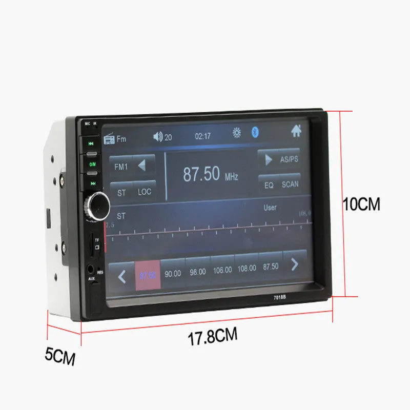 7-inch dual spindle vehicle MP5 player with Bluetooth and reversing function in black front view
