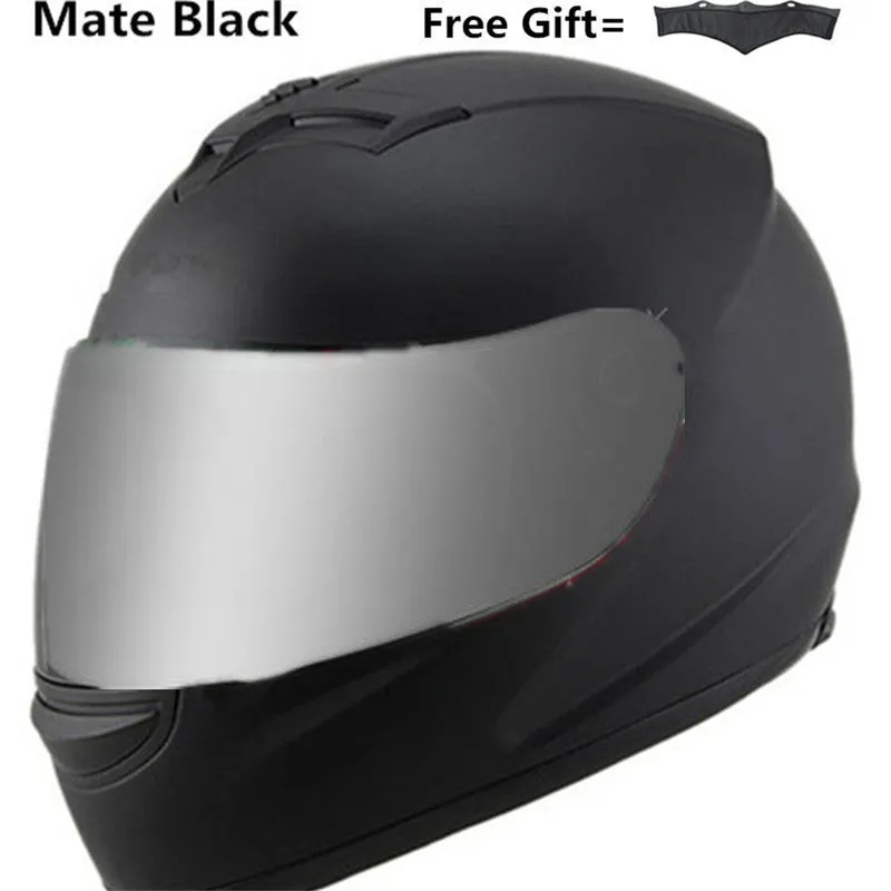 Men's full-face motorcycle helmet in black silver with visor, one size and XXL options