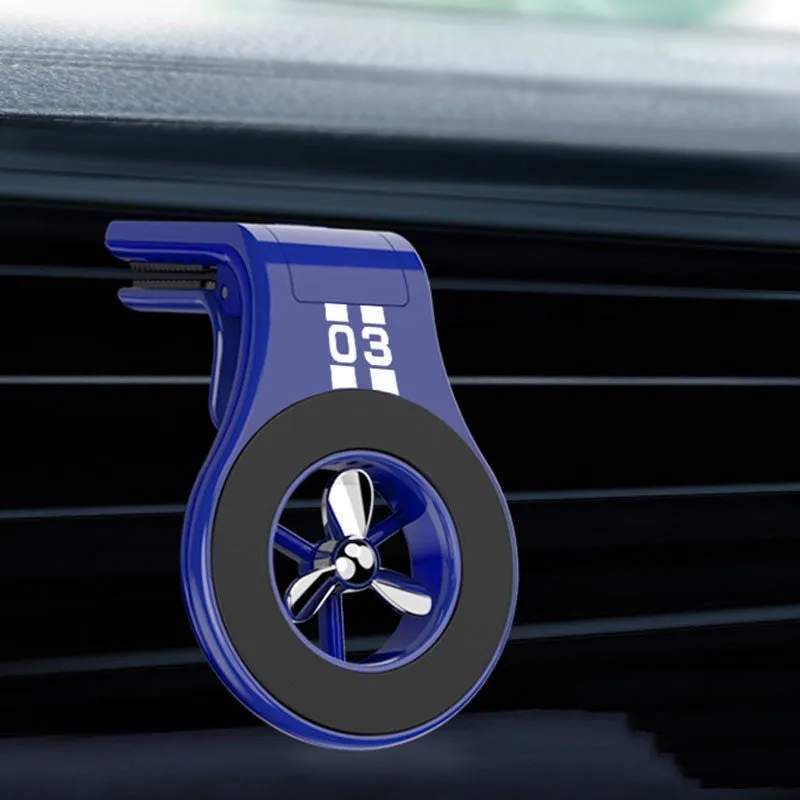 Magnetic car air vent phone holder with perfume diffuser in black, showing 360-degree rotation