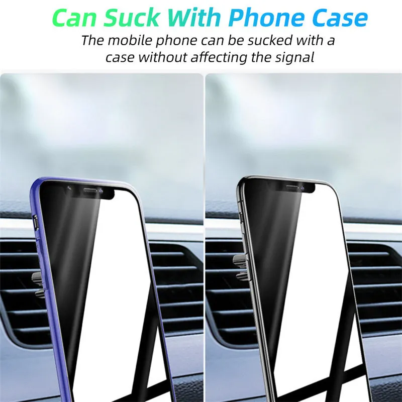 Magnetic car air vent phone holder with perfume diffuser in black, showing 360-degree rotation