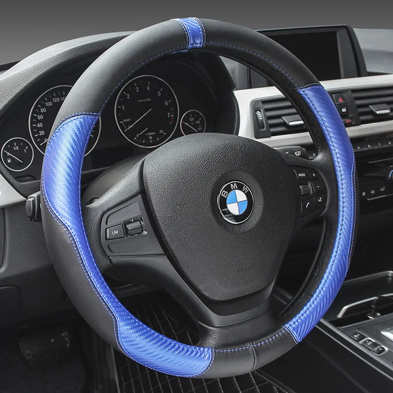 High Gear leather car steering wheel cover in black grey for 38cm steering wheels