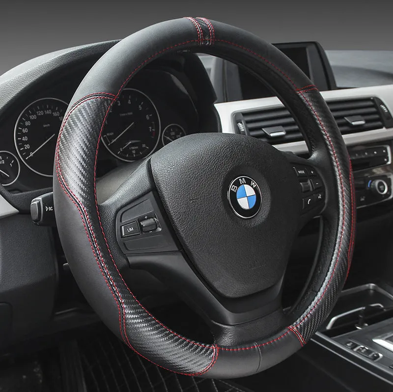 High Gear leather car steering wheel cover in black grey for 38cm steering wheels