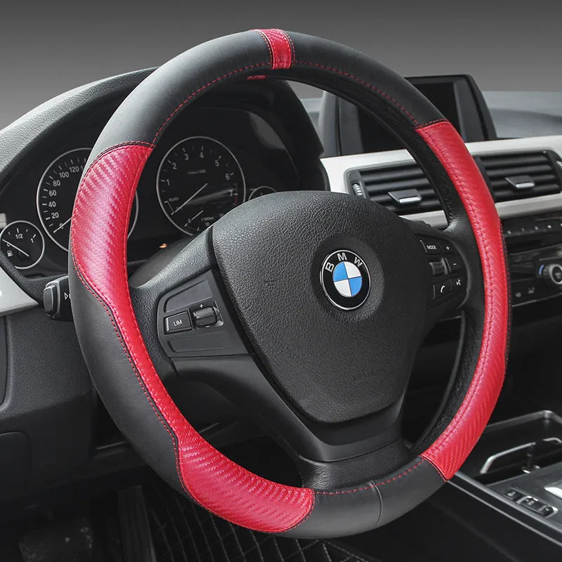 High Gear leather car steering wheel cover in black grey for 38cm steering wheels
