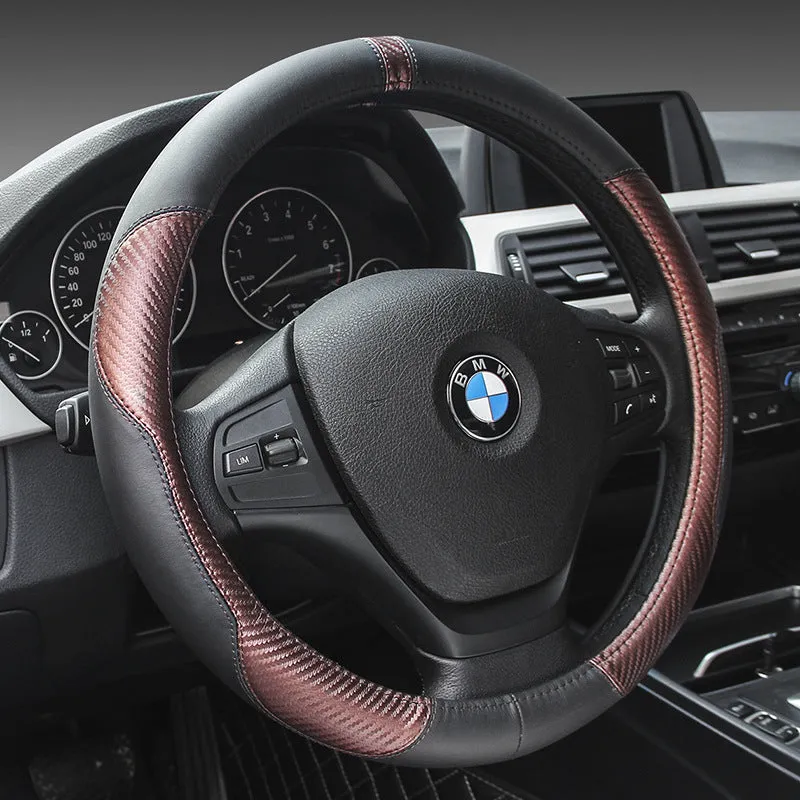 High Gear leather car steering wheel cover in black grey for 38cm steering wheels
