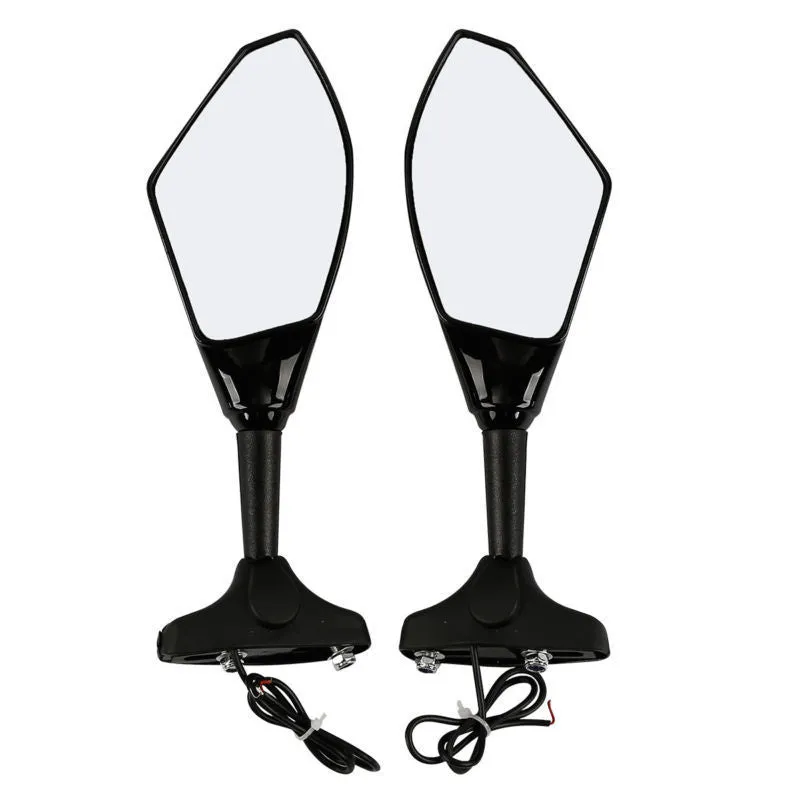 Motorcycle rear view mirror with LED arrow light in carbon grain finish on a Japanese street car