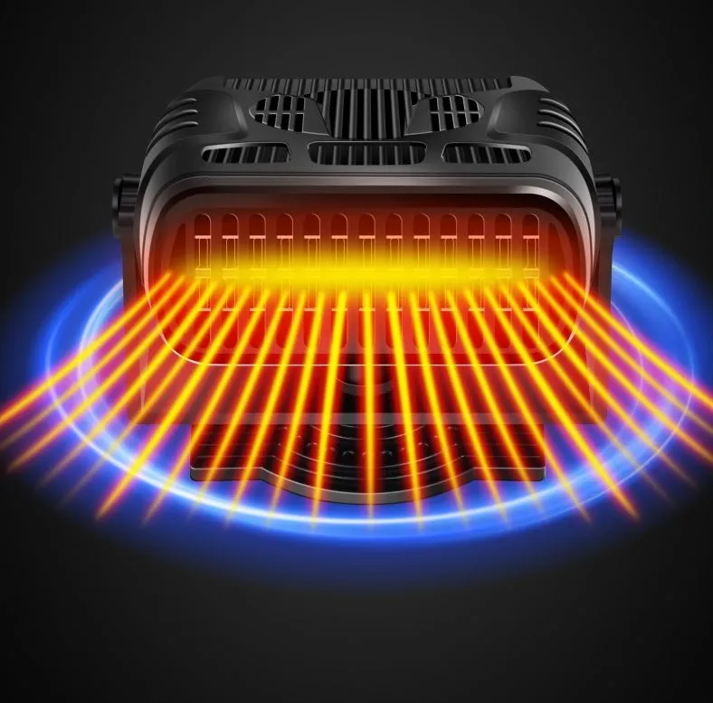 Black multifunctional purifier car heater with ABS body and compact design, 10 by 7.2 cm