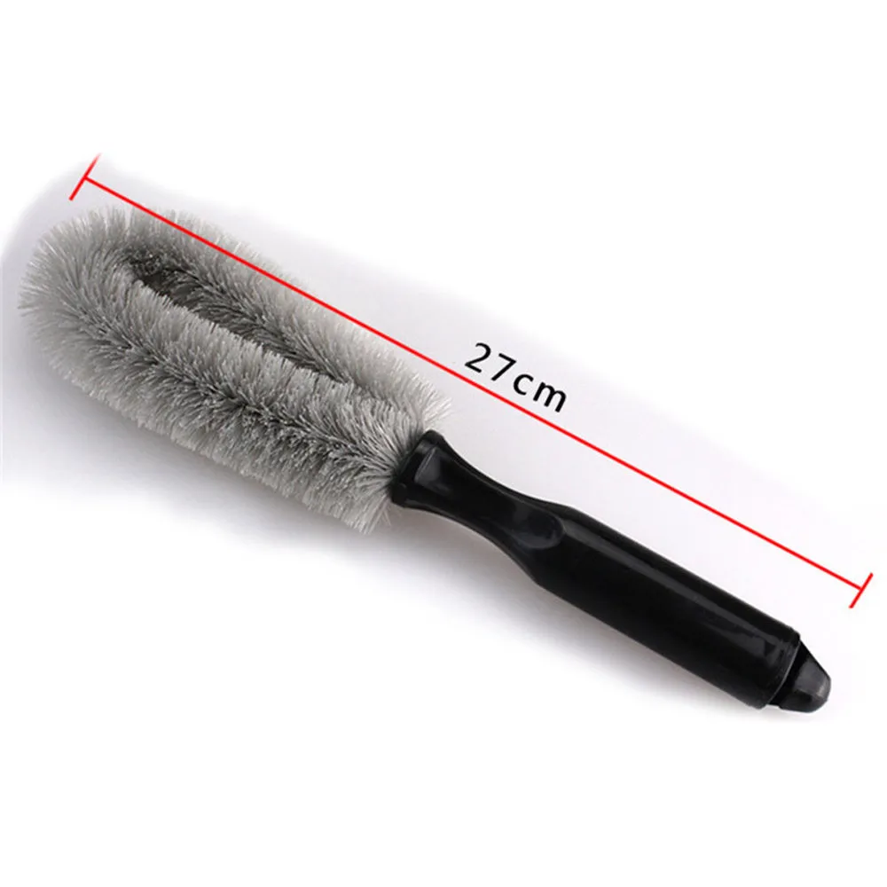 27cm car wheel brush with PP handle and dense bristles for hub cleaning, available in black or grey
