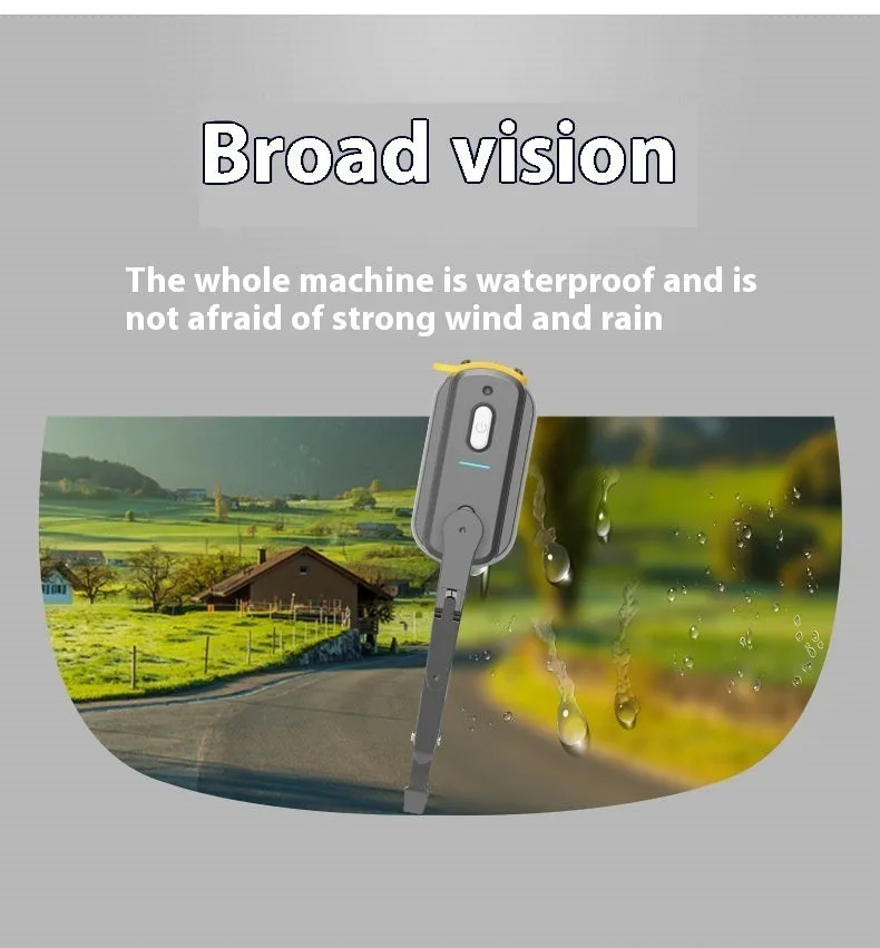 Black plastic 800mA electric wiper with a 65mm blade for motorcycle helmets.