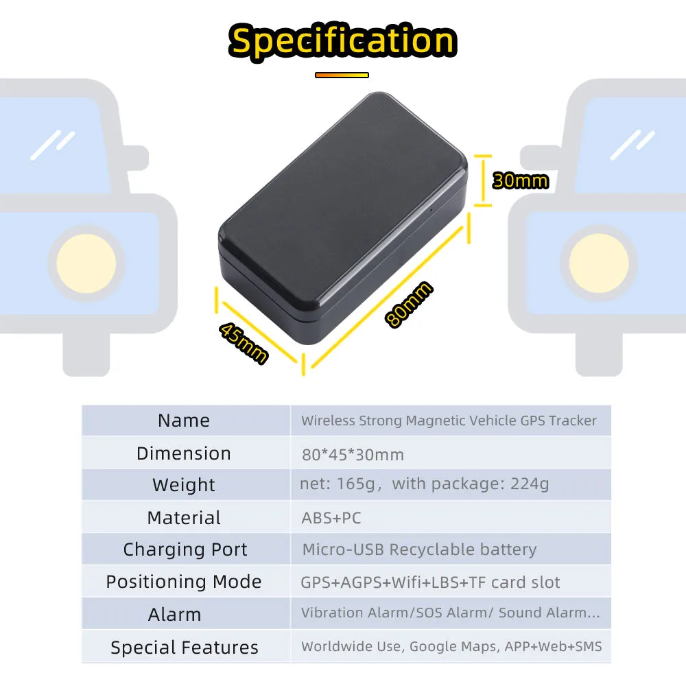 Black GPS vehicle wireless locator with ABS casing and dry battery power