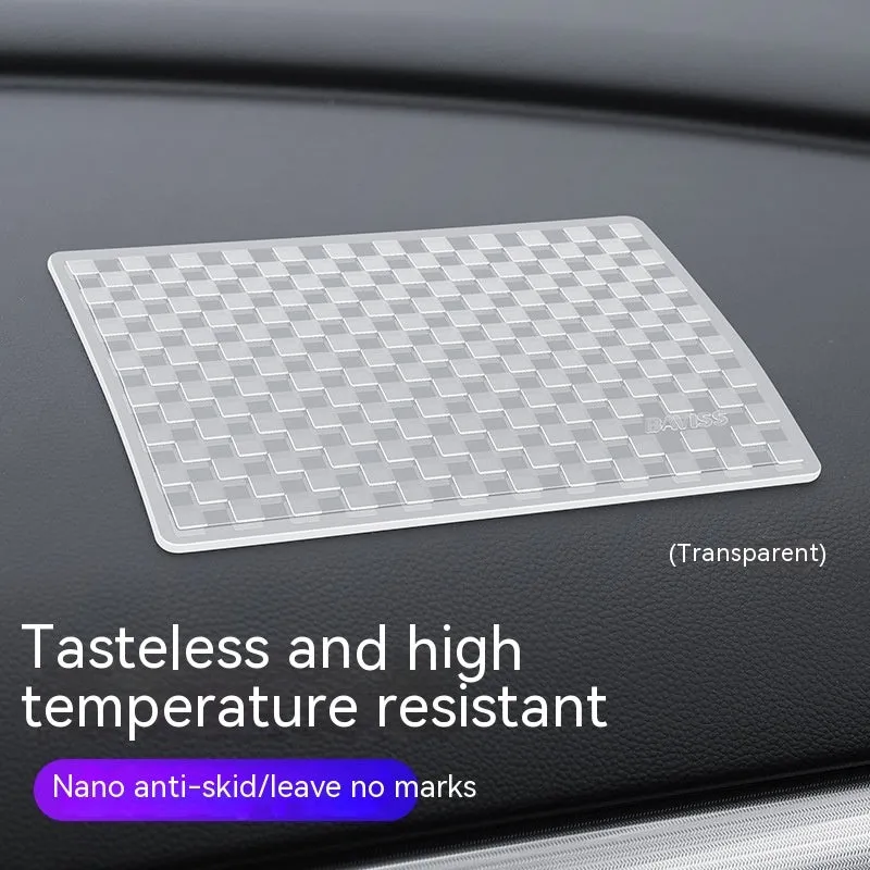 PU car dashboard anti-slip pad for mobile phone in Classic Black, showing textured surface and fit on instrument panel
