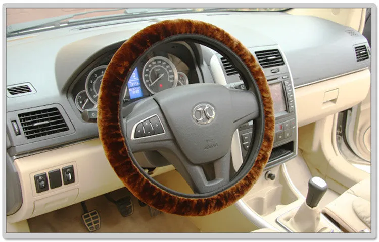 Universal soft fabric car steering wheel cover in beige yellow for 36-40cm wheels