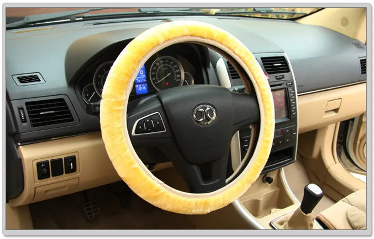 Universal soft fabric car steering wheel cover in beige yellow for 36-40cm wheels
