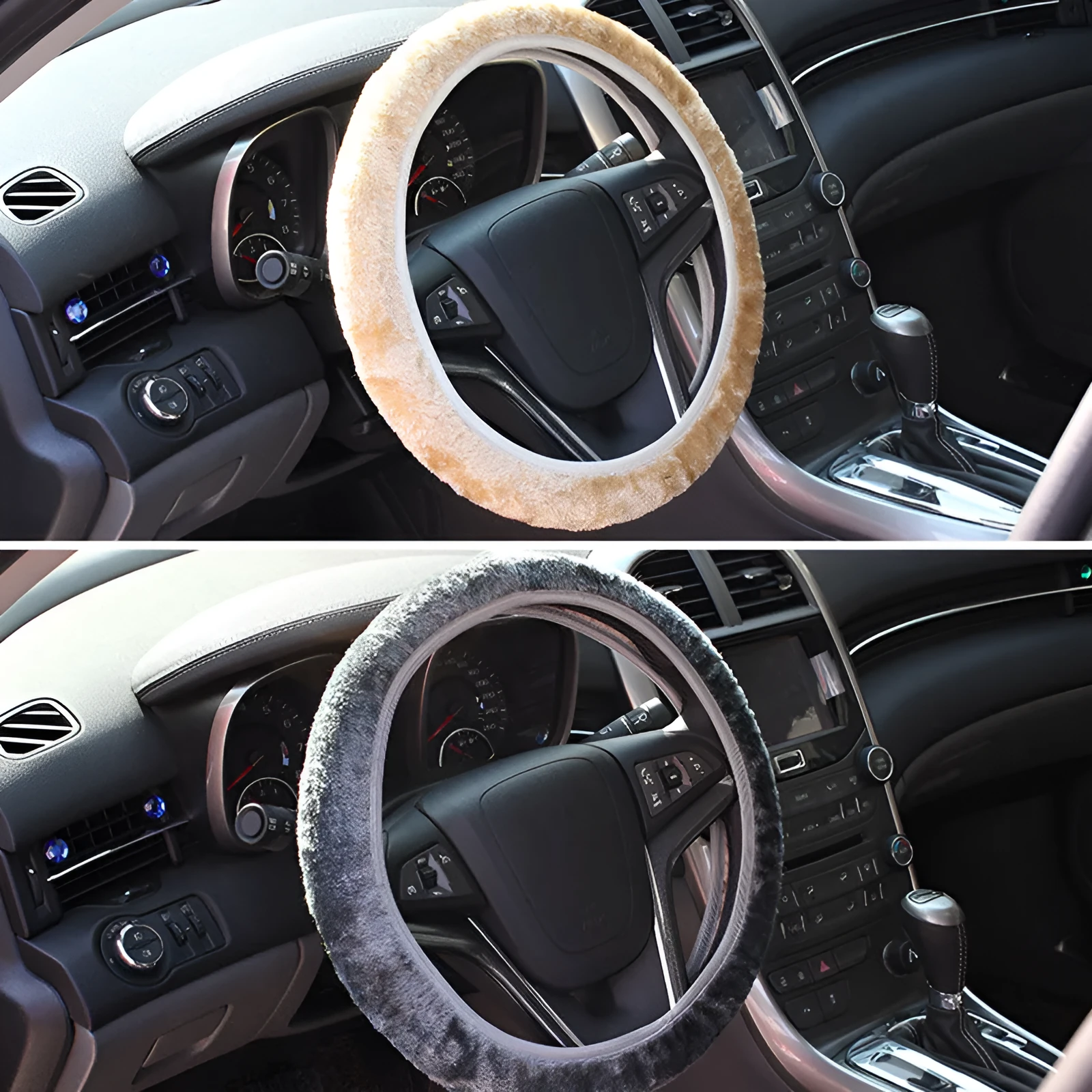 Universal soft fabric car steering wheel cover in beige yellow for 36-40cm wheels
