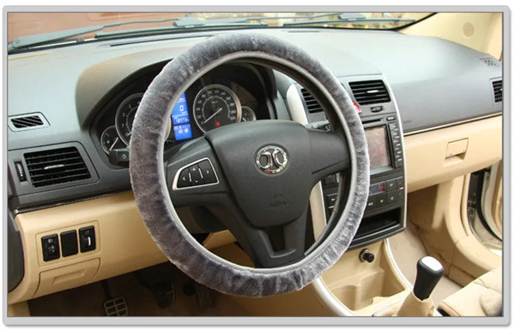 Universal soft fabric car steering wheel cover in beige yellow for 36-40cm wheels
