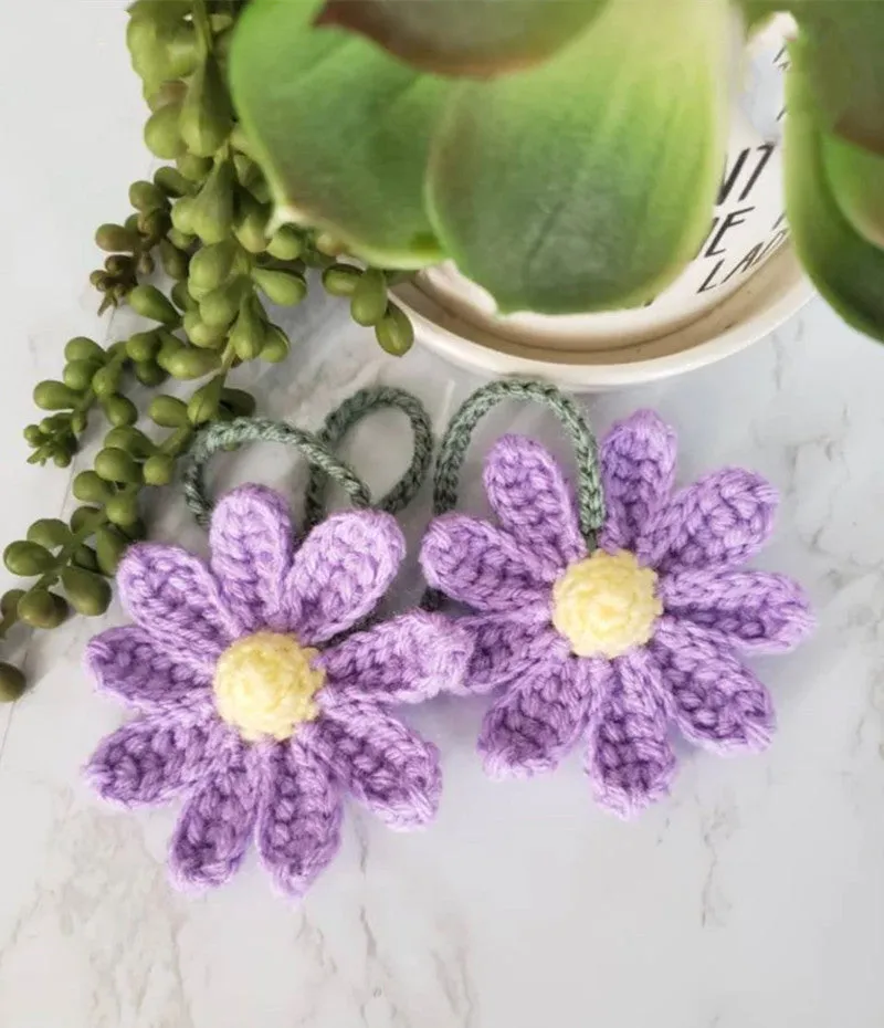 Hand crocheted wool flower fruit car rearview mirror pendant decoration in multi-colour options for simple car interior