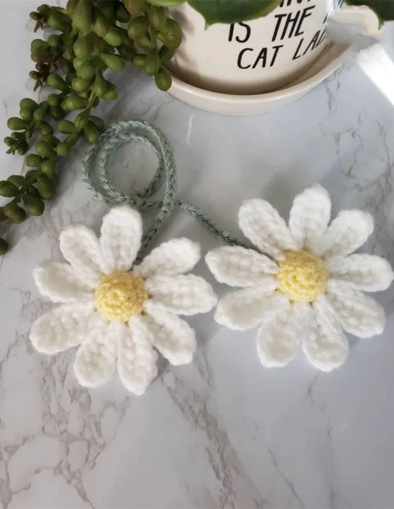 Hand crocheted wool flower fruit car rearview mirror pendant decoration in multi-colour options for simple car interior