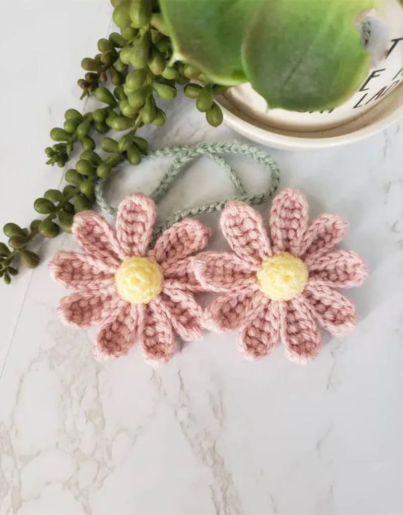 Hand crocheted wool flower fruit car rearview mirror pendant decoration in multi-colour options for simple car interior
