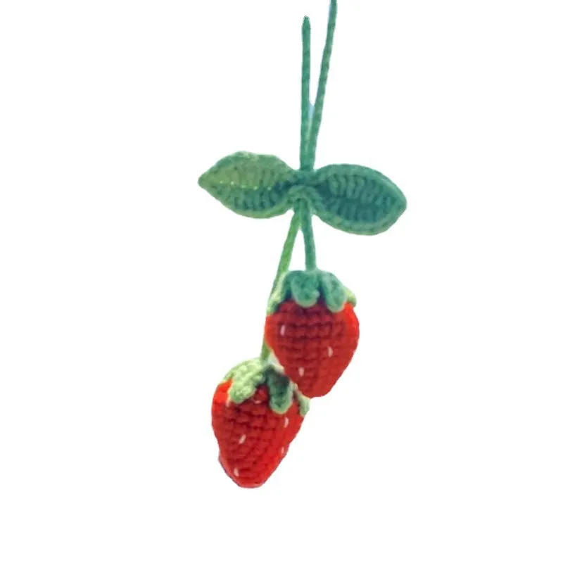 Hand crocheted wool flower fruit car rearview mirror pendant decoration in multi-colour options for simple car interior