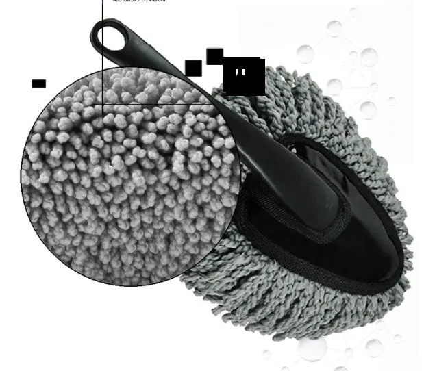 Detachable mini microfiber duster in blue with wax-treated fibres for car interior cleaning