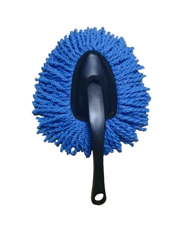 Detachable mini microfiber duster in blue with wax-treated fibres for car interior cleaning