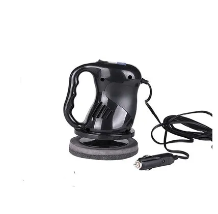 12V car polishing machine with ergonomic handle, thick cigarette lighter cord, black and orange colours