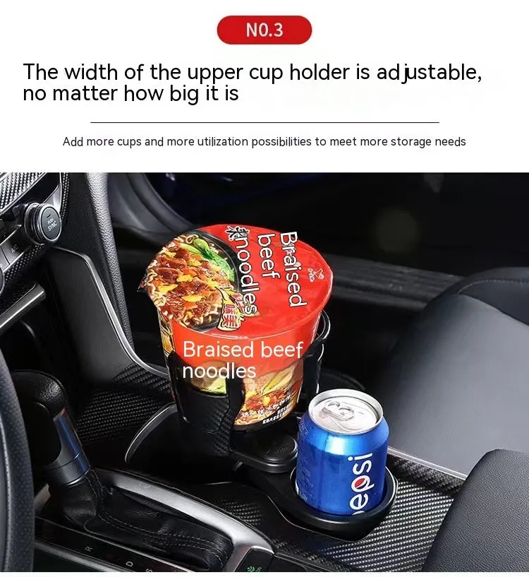 Double-layer rotating car cup holder with black ribbon sponge box showing top and bottom storage sections