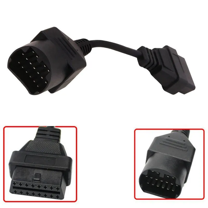 Mazda 17-pin to OBDII 16-pin diagnostic cable adapter in black PVC