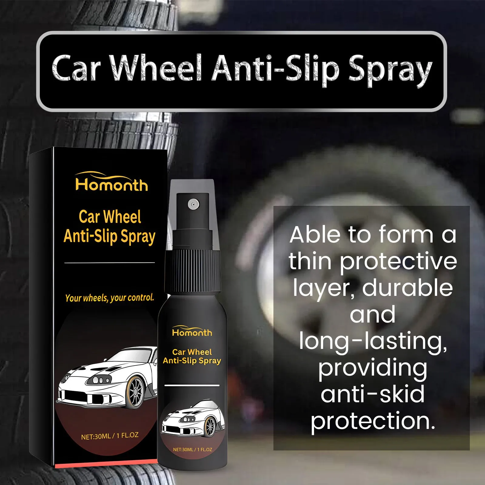 30ml decontamination care repair wheel anti-skid cleaner in clear bottle with cap, white label