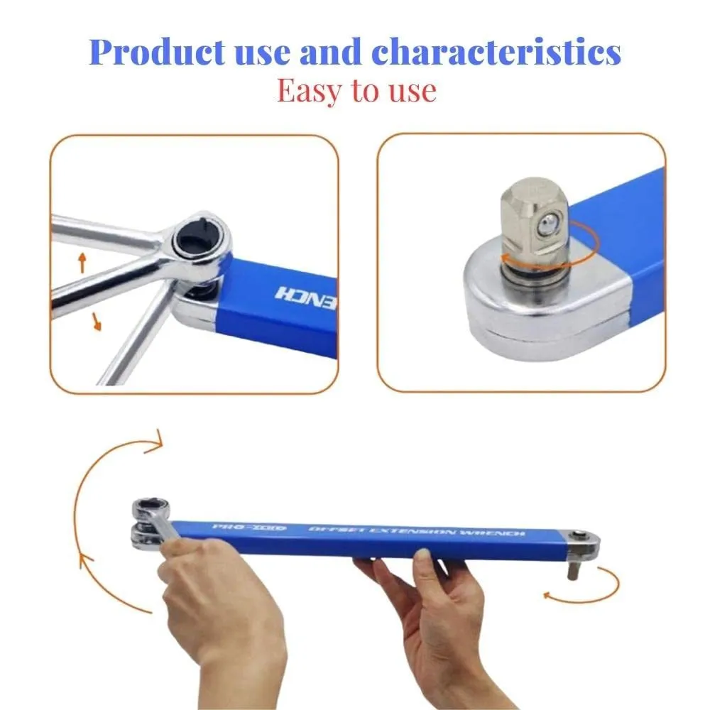 Multi-function lengthened stainless steel wrench set with ratchet handle and extension wrenches, 4 pieces without logo, for car and machine repair