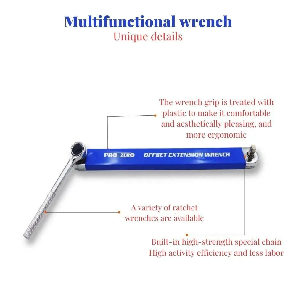 Multi-function lengthened stainless steel wrench set with ratchet handle and extension wrenches, 4 pieces without logo, for car and machine repair