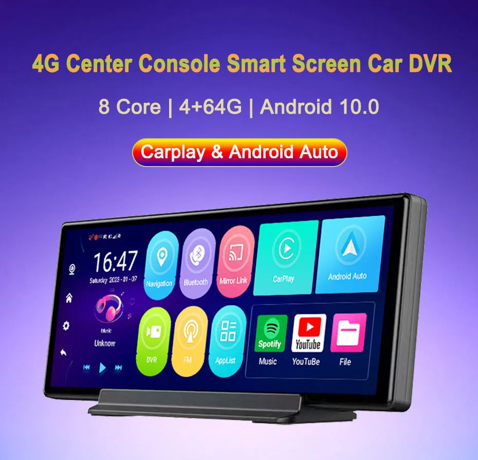 Black plastic centre console driving recorder with 170-degree wide-angle lens and touch screen interface