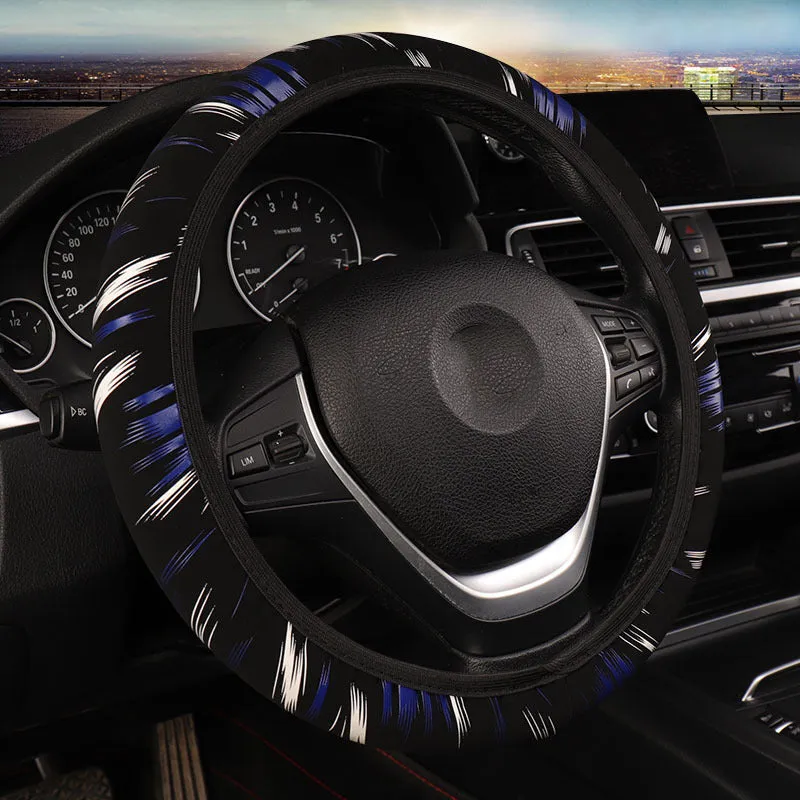 Elastic imitation leather steering wheel cover in black red colour without inner ring, sports style