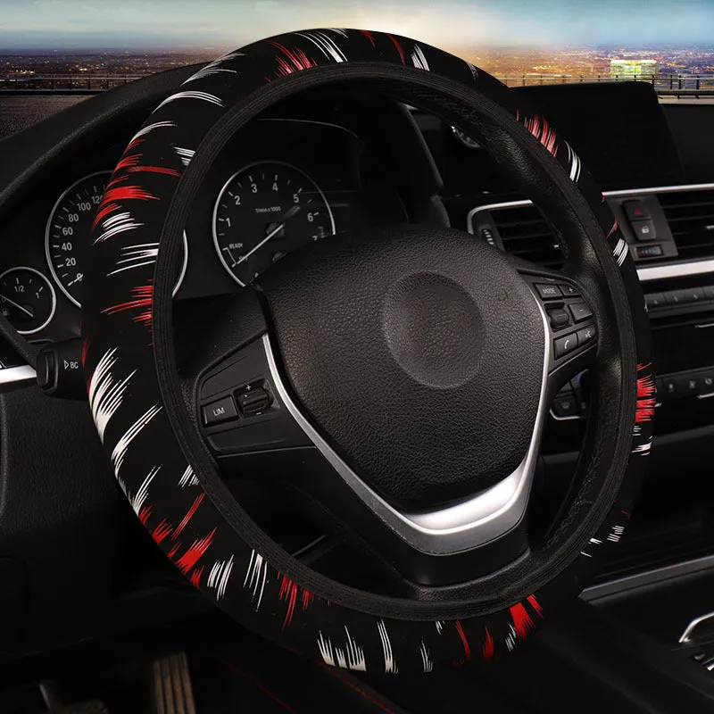 Elastic imitation leather steering wheel cover in black red colour without inner ring, sports style
