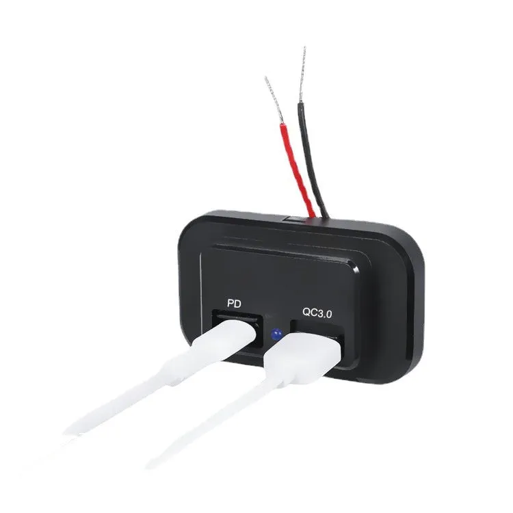 Black QC3.0 and PD3.0 car charger with TYPE-C interface for 36W vehicle charging