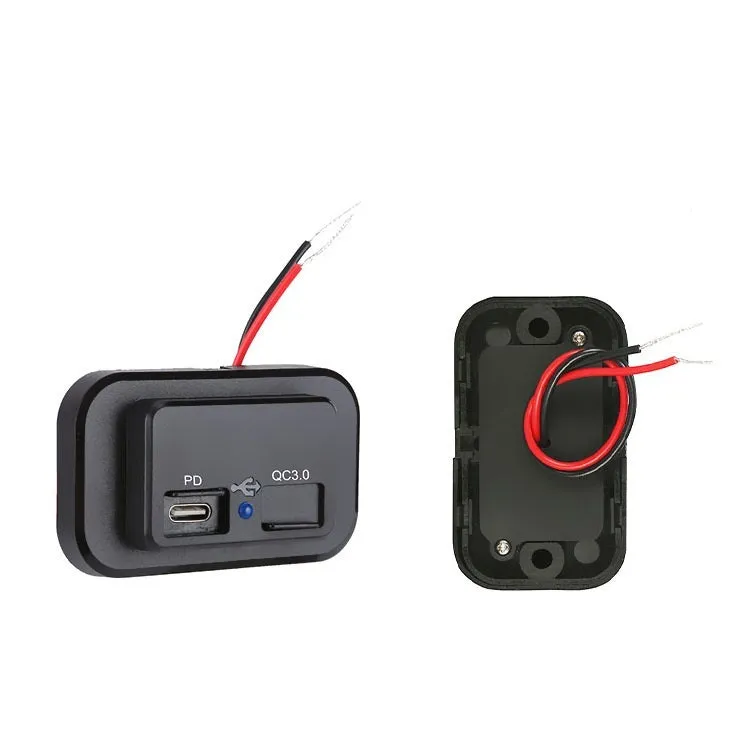 Black QC3.0 and PD3.0 car charger with TYPE-C interface for 36W vehicle charging