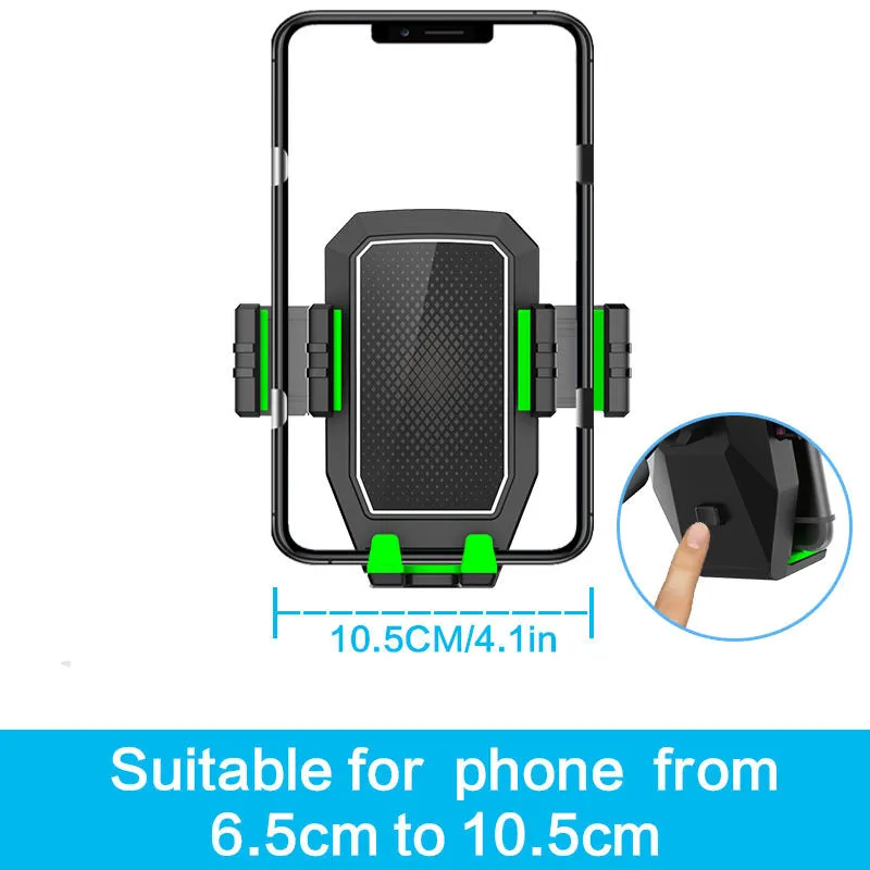 Green car dashboard drink and mobile phone holder made of ABS/PC plastic on a car interior.