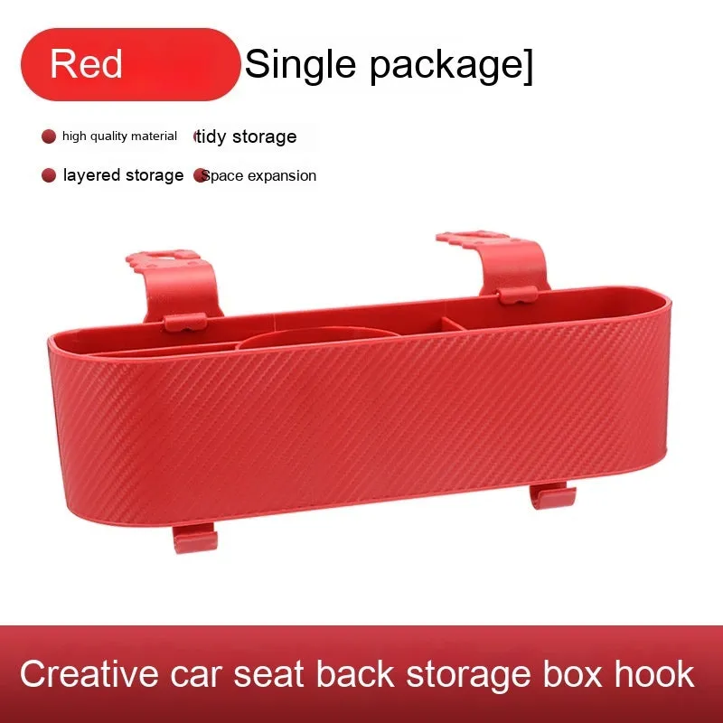 Car seat back hook storage box in black, made from ABS carbon fibre pattern material, for hanging organisation
