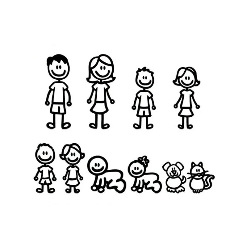Big family cartoon car sticker in PET material strong adhesion 38.3x29.5cm