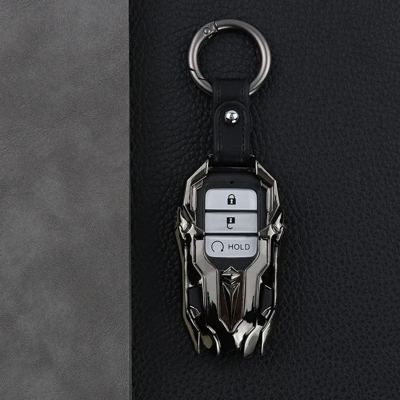 Black zinc alloy car key cover with highlight polish finish protecting a key fob