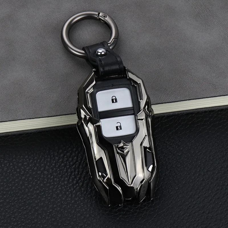 Black zinc alloy car key cover with highlight polish finish protecting a key fob